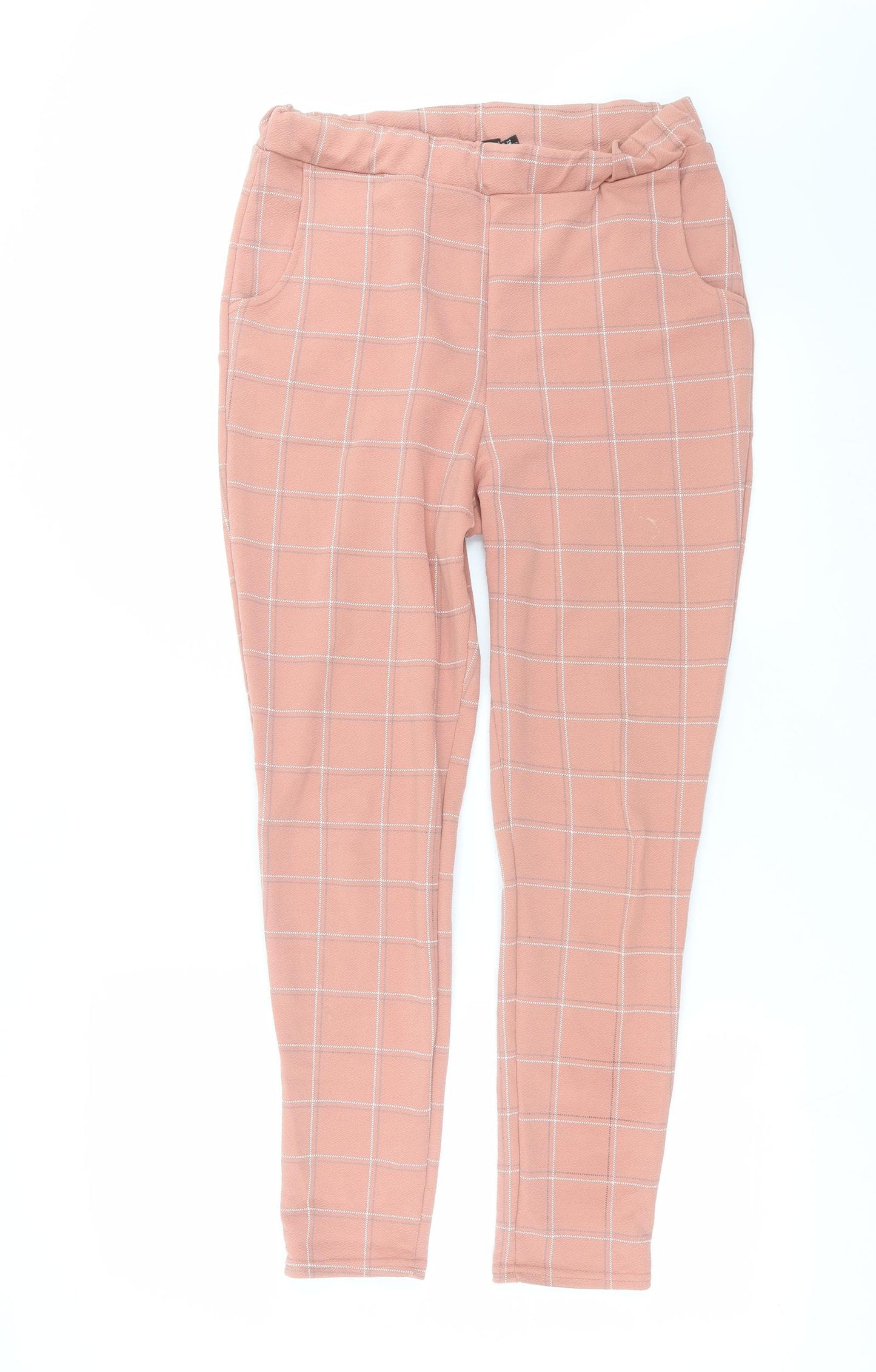 PRETTYLITTLETHING Womens Pink Check  Trousers  Size 14 L28 in
