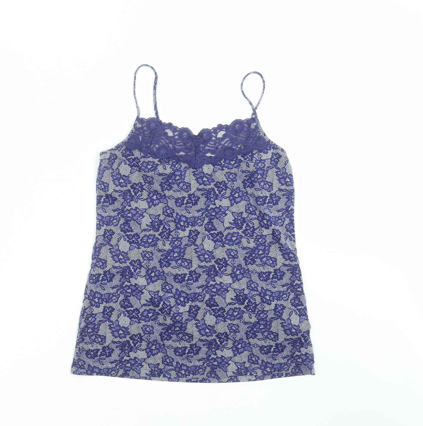 Marks and Spencer Womens Blue Floral  Camisole T-Shirt Size 12  - lace trim