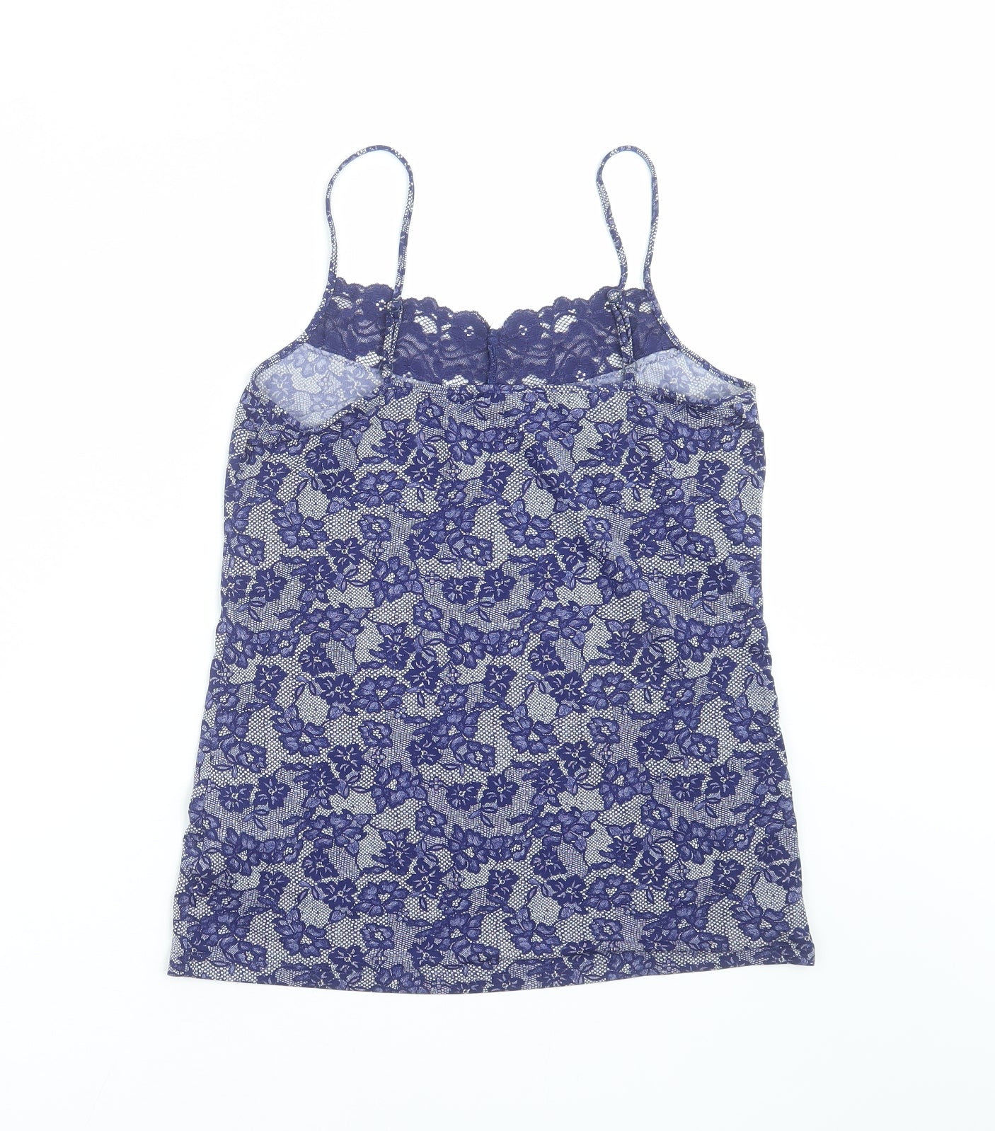 Marks and Spencer Womens Blue Floral  Camisole T-Shirt Size 12  - lace trim