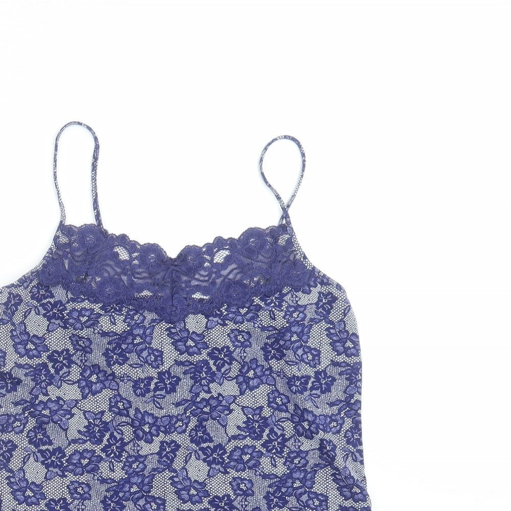 Marks and Spencer Womens Blue Floral  Camisole T-Shirt Size 12  - lace trim