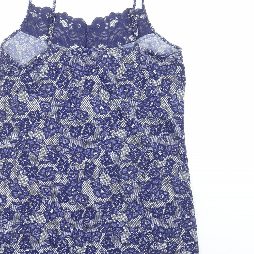 Marks and Spencer Womens Blue Floral  Camisole T-Shirt Size 12  - lace trim