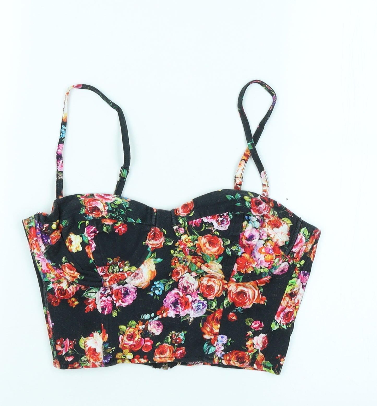 Topshop Womens Black Floral  Cropped Tank Size 10