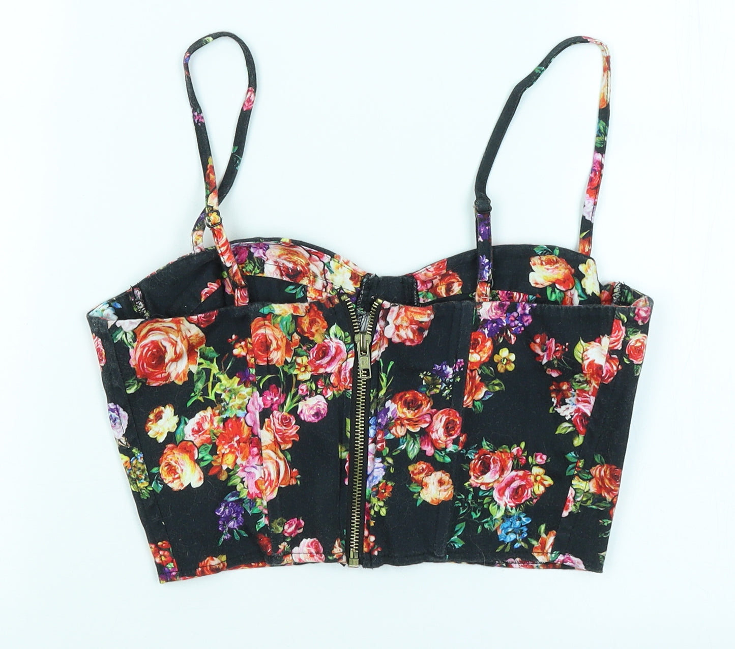 Topshop Womens Black Floral  Cropped Tank Size 10