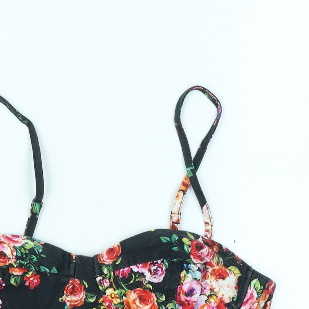 Topshop Womens Black Floral  Cropped Tank Size 10