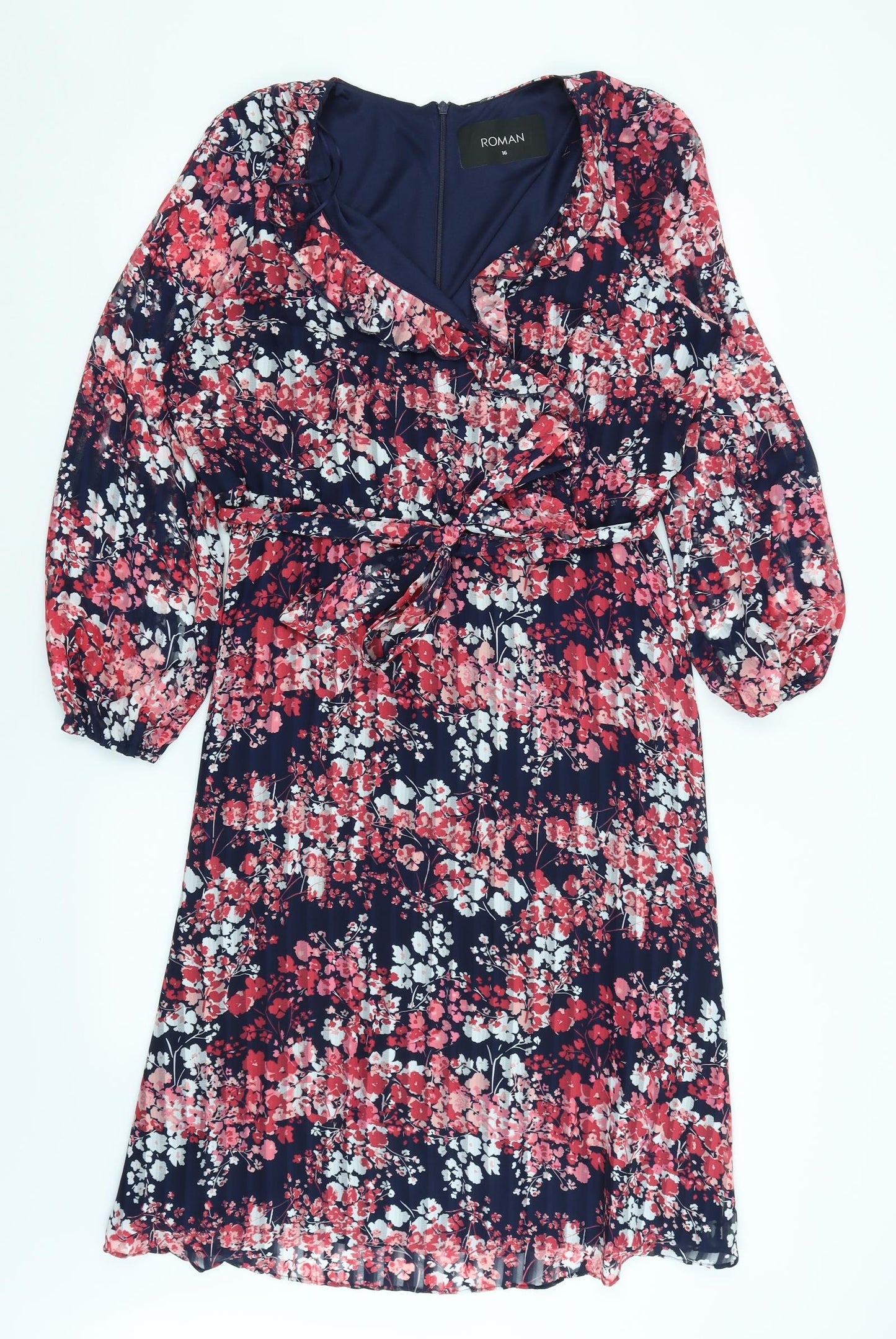 Roman Womens Blue Floral  Fit & Flare  Size 16