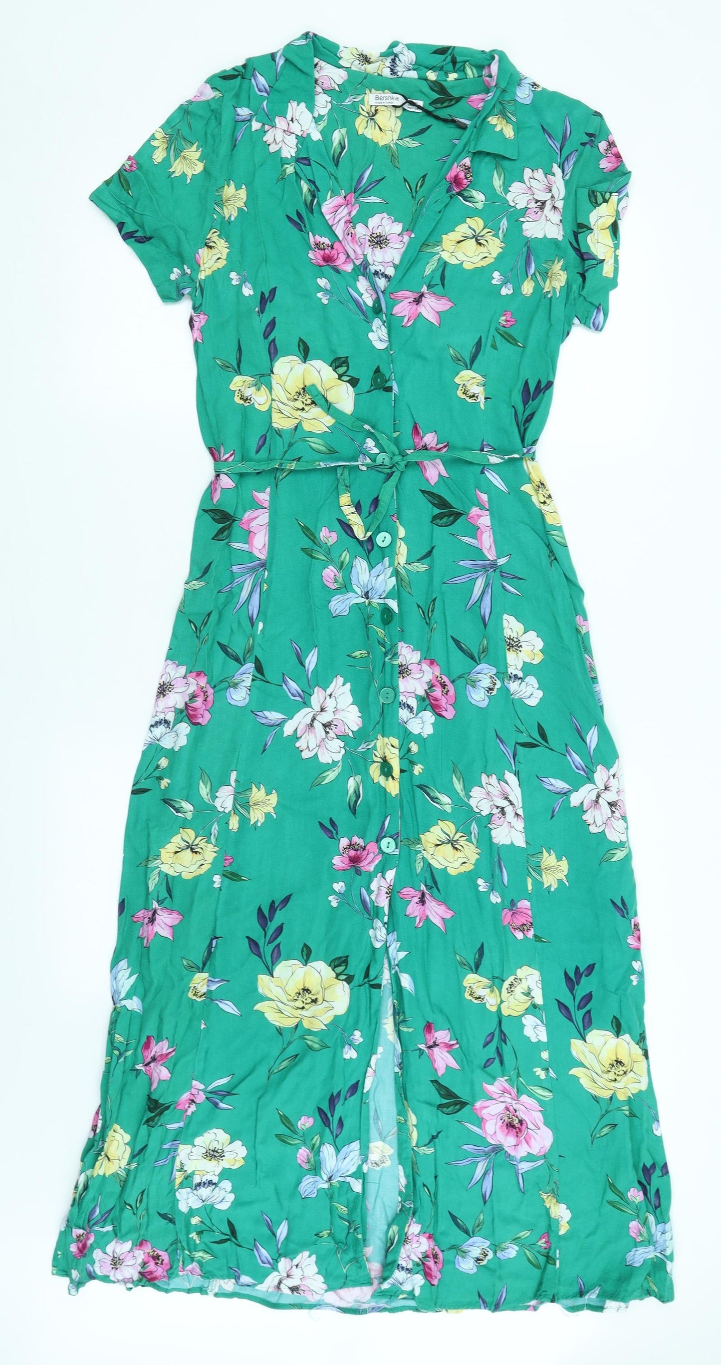Bershka Womens Green Floral  Shirt Dress  Size M