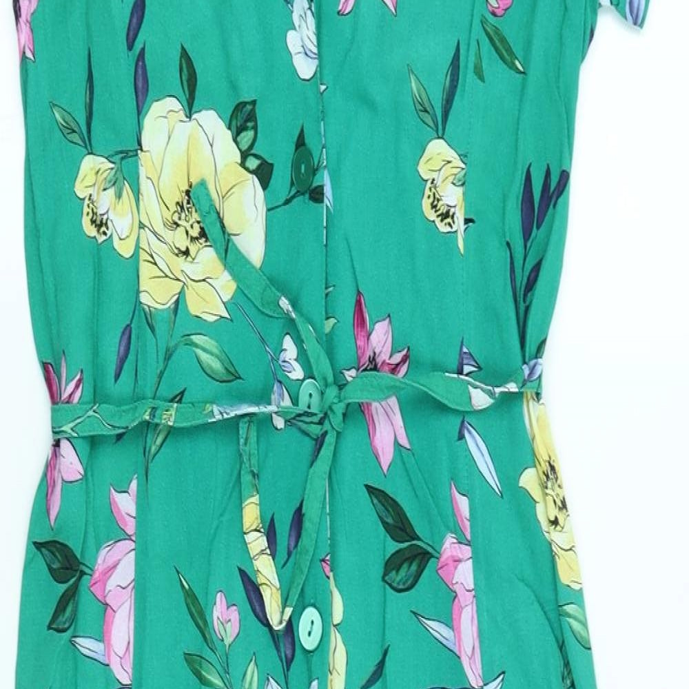 Bershka Womens Green Floral  Shirt Dress  Size M