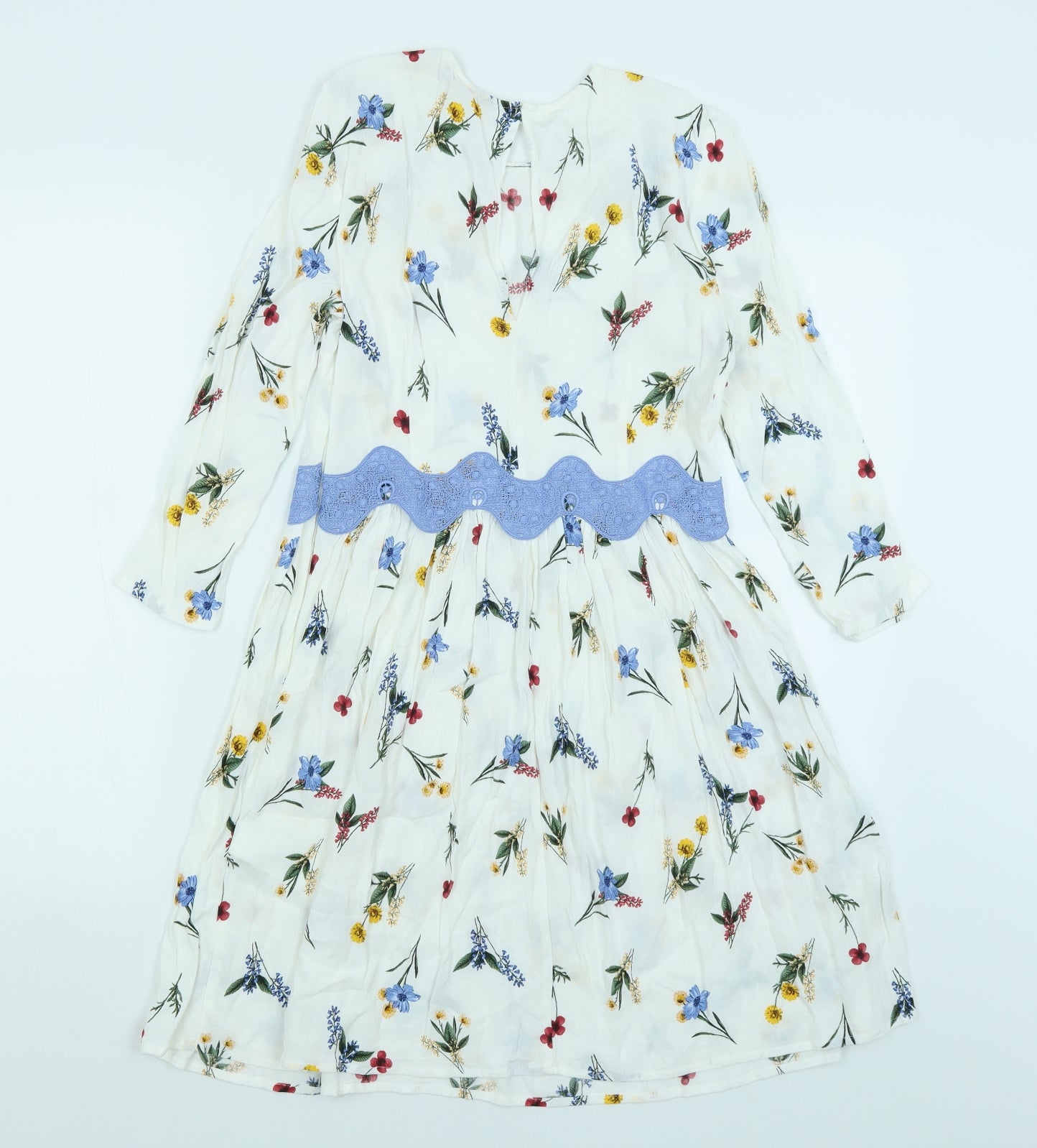 M&S Womens White Floral  A-Line  Size 10