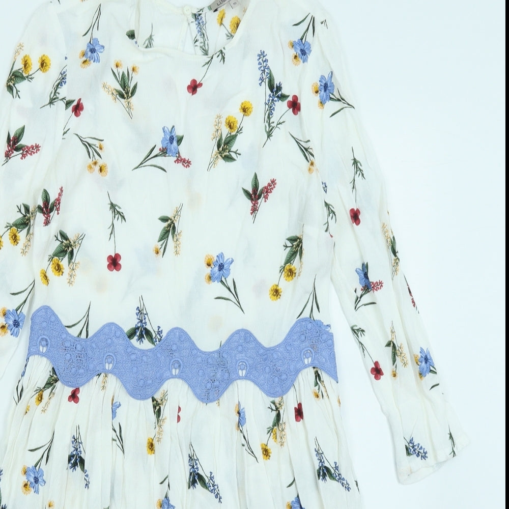 M&S Womens White Floral  A-Line  Size 10