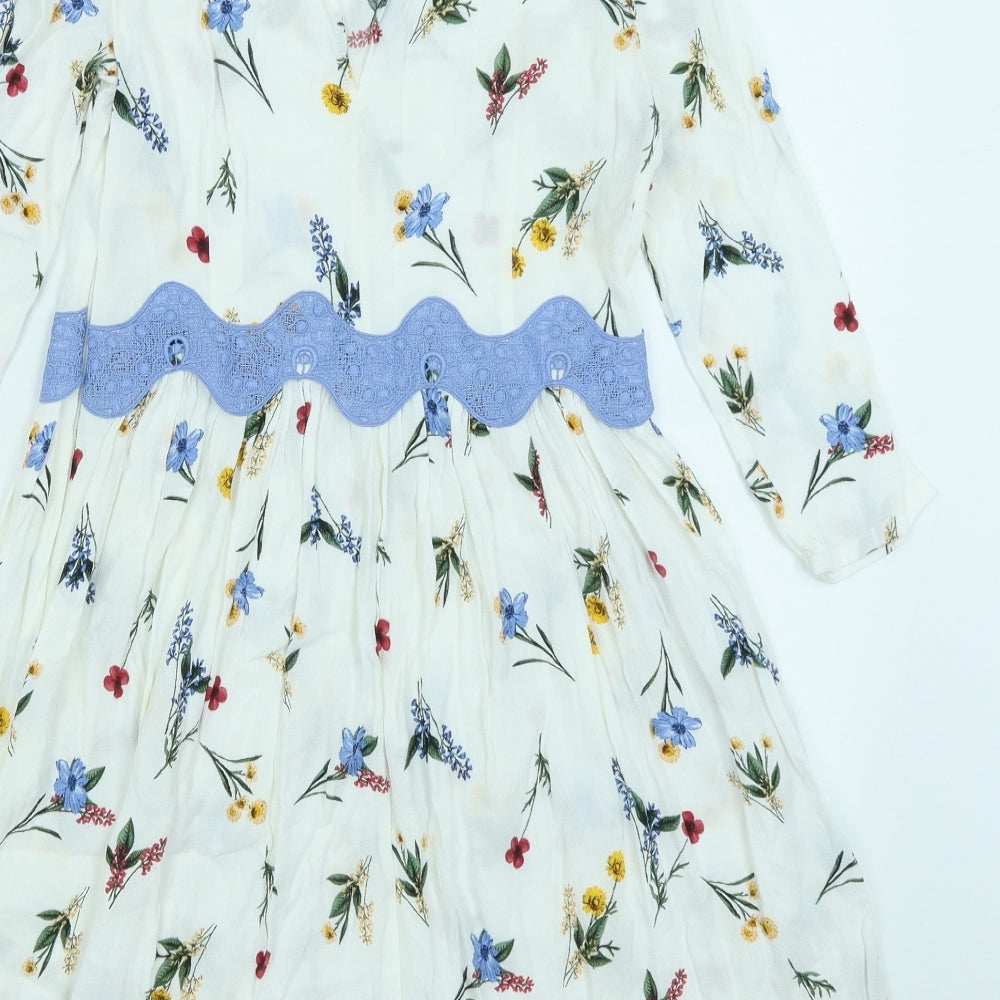 M&S Womens White Floral  A-Line  Size 10