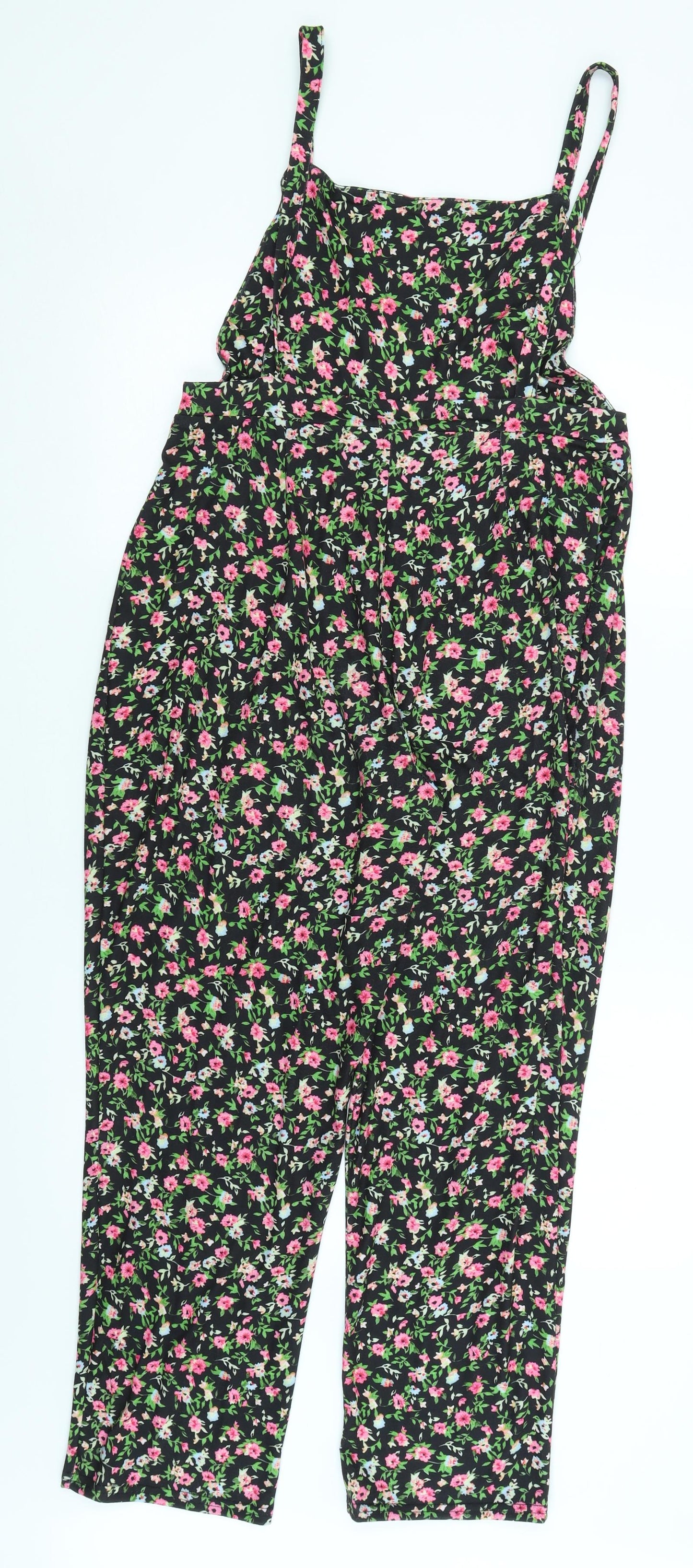 ASOS Womens Black Floral  Dungaree One-Piece Size 12 L27 in