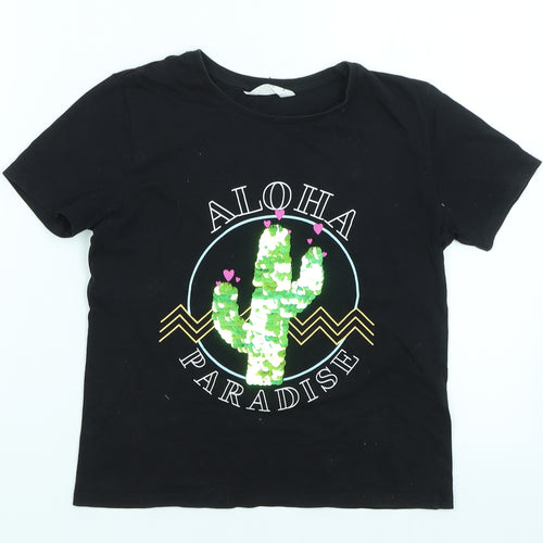 Candy Couture Girls Black   Basic T-Shirt Size 9 Years  - Aloha Paradise