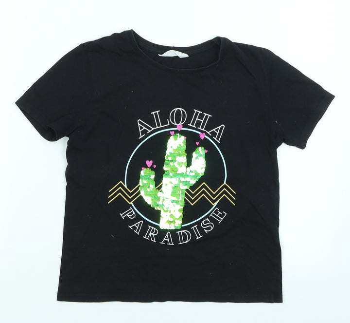 Candy Couture Girls Black   Basic T-Shirt Size 9 Years  - Aloha Paradise