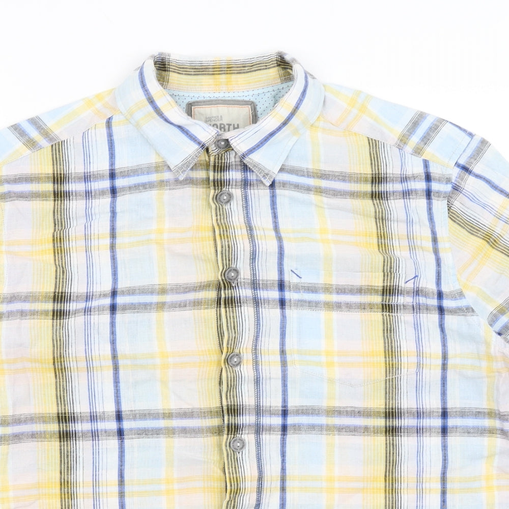 North Coast Mens Blue Plaid   Button-Up Size L