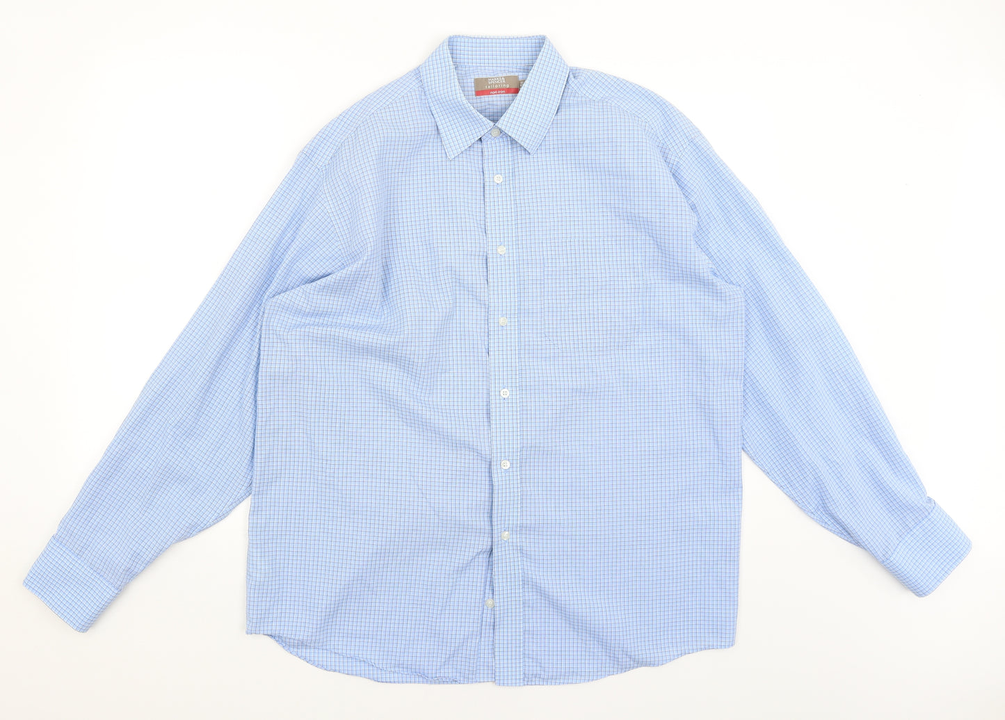 M&S Mens Blue Check   Dress Shirt Size 16.5