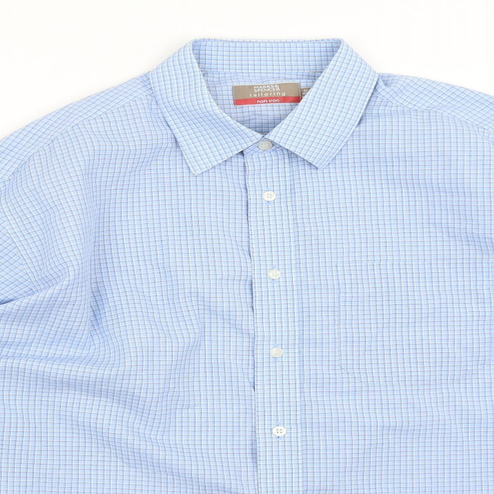 M&S Mens Blue Check   Dress Shirt Size 16.5