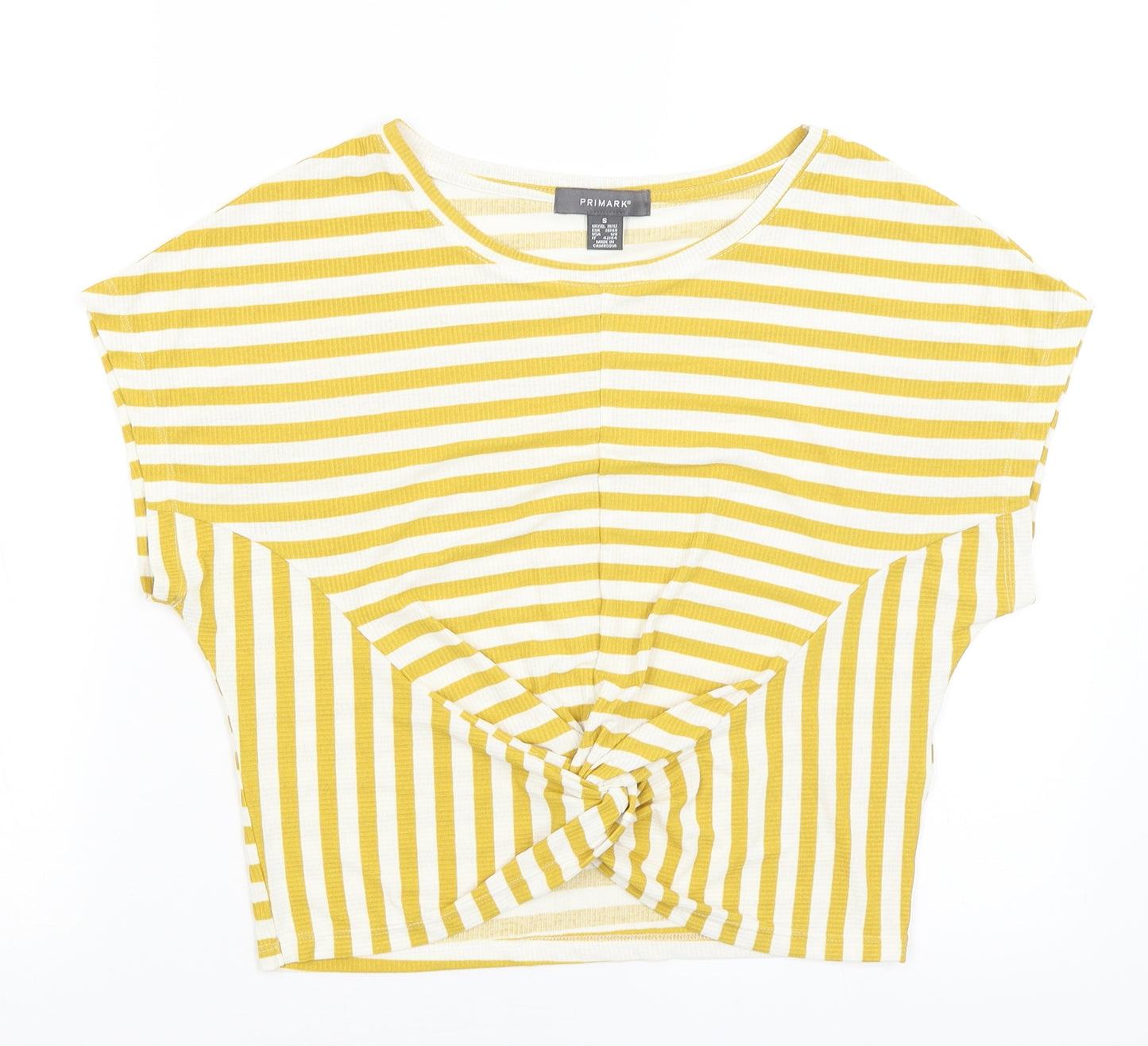 Primark Womens Yellow Striped  Cropped T-Shirt Size S