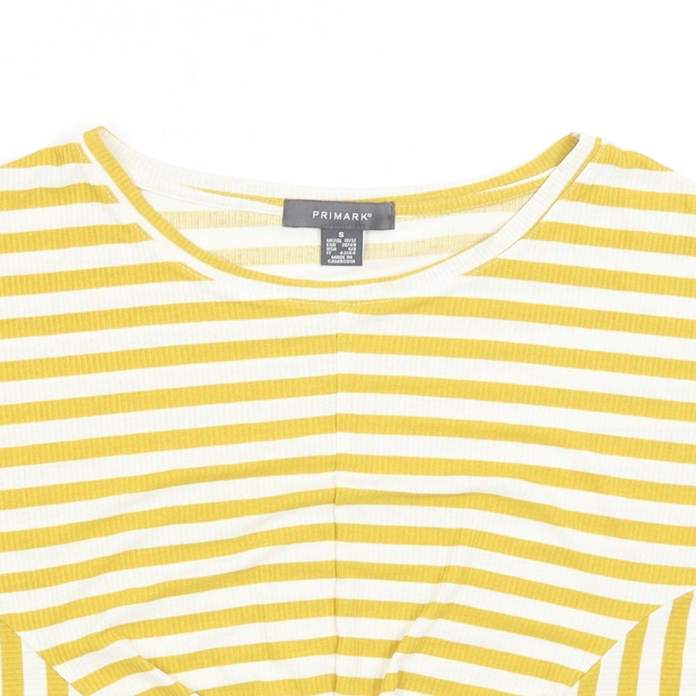 Primark Womens Yellow Striped  Cropped T-Shirt Size S