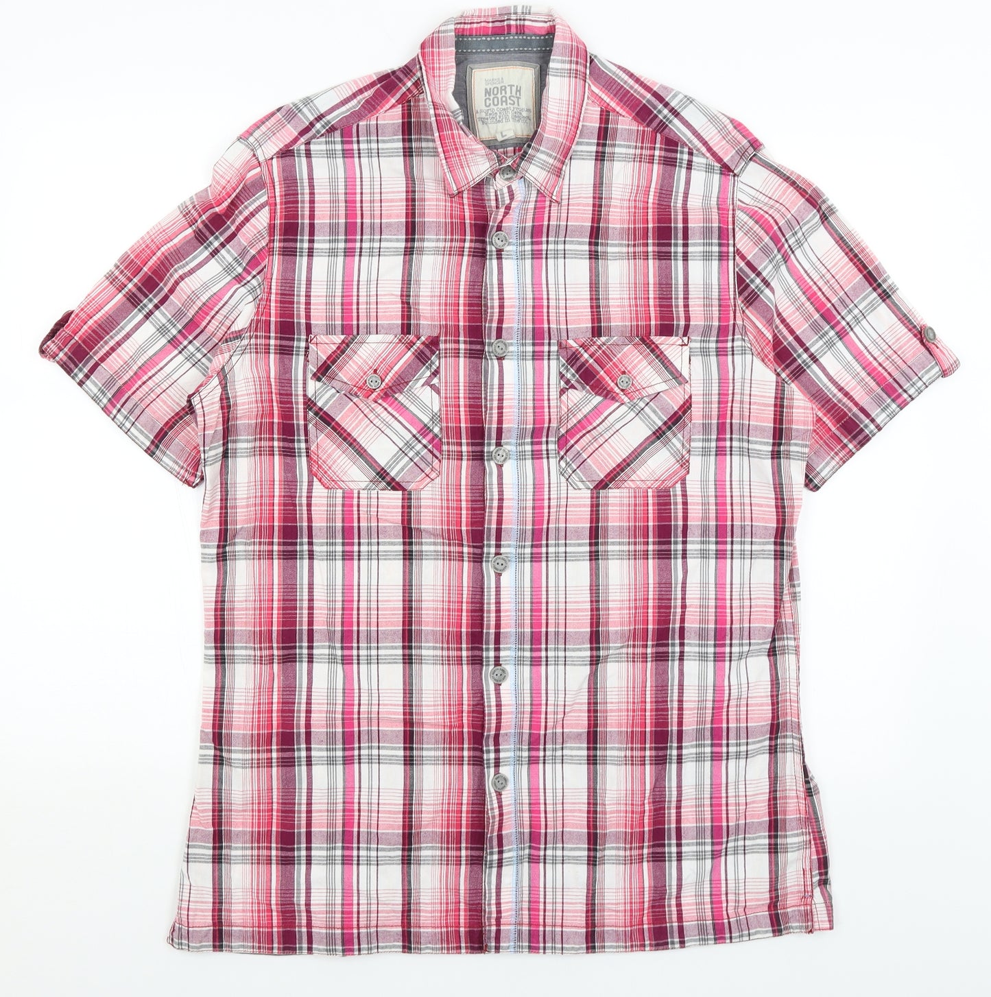 North Coast Mens Pink Plaid   Button-Up Size L