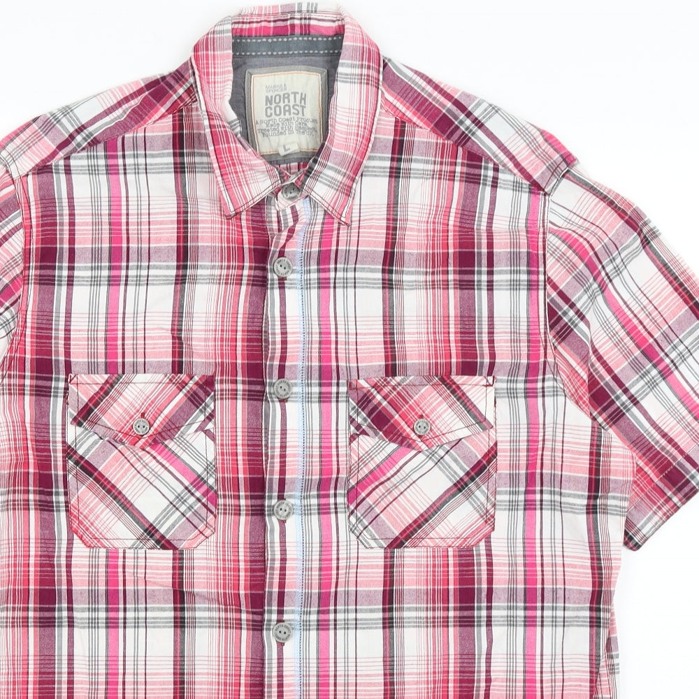North Coast Mens Pink Plaid   Button-Up Size L
