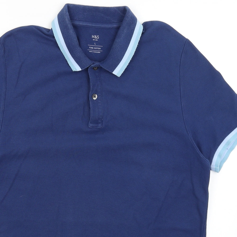 M&S Mens Blue    Polo Size L