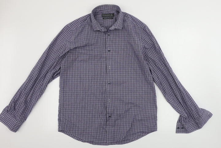 Primark Mens Blue Check Button-Up Size 16