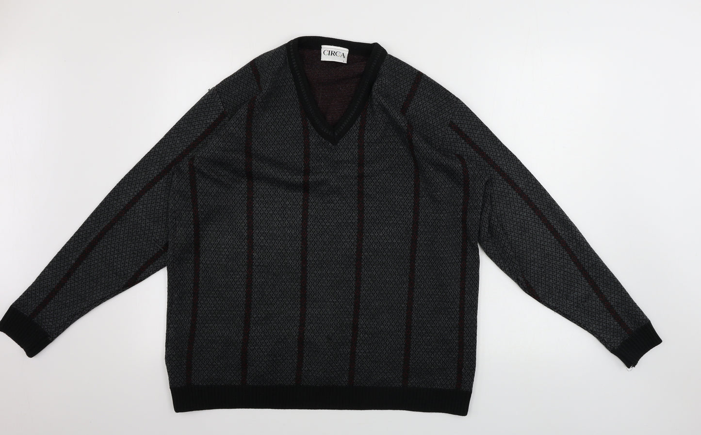 CIRCA Mens Grey Striped  Pullover Jumper Size L