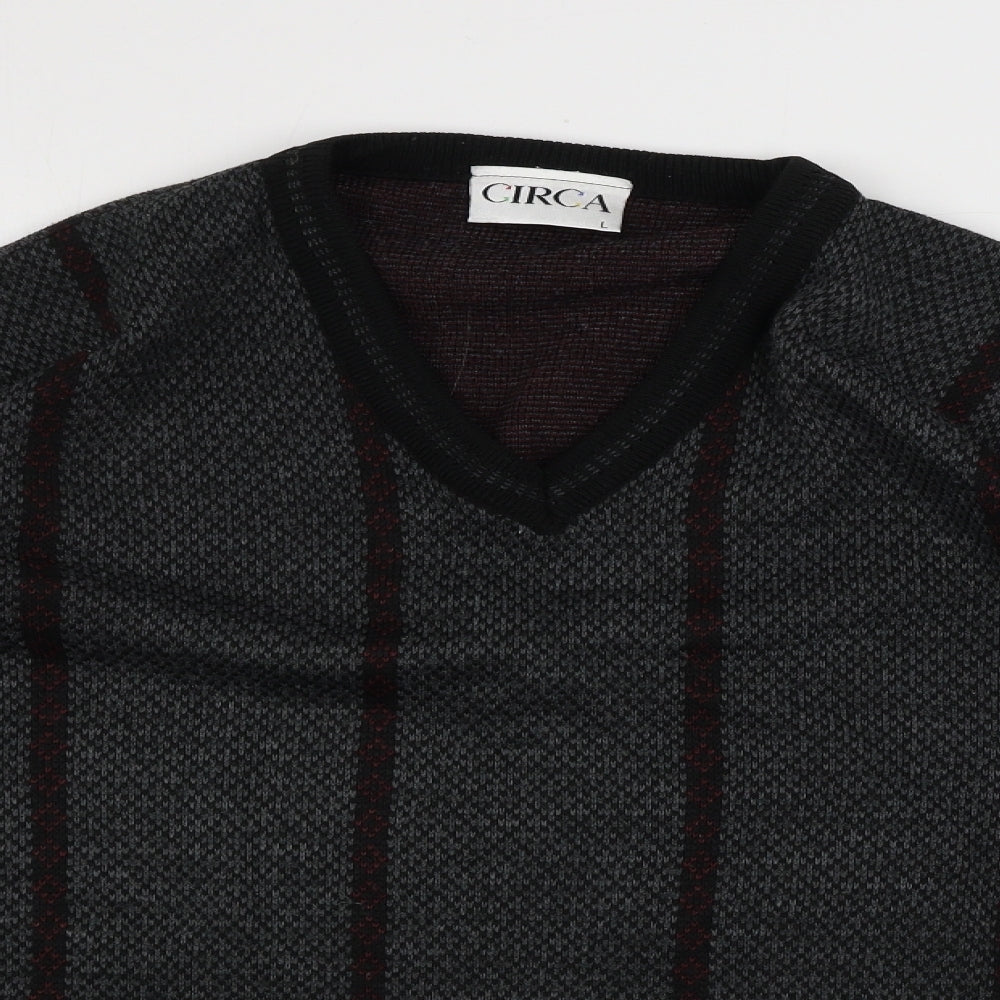 CIRCA Mens Grey Striped  Pullover Jumper Size L