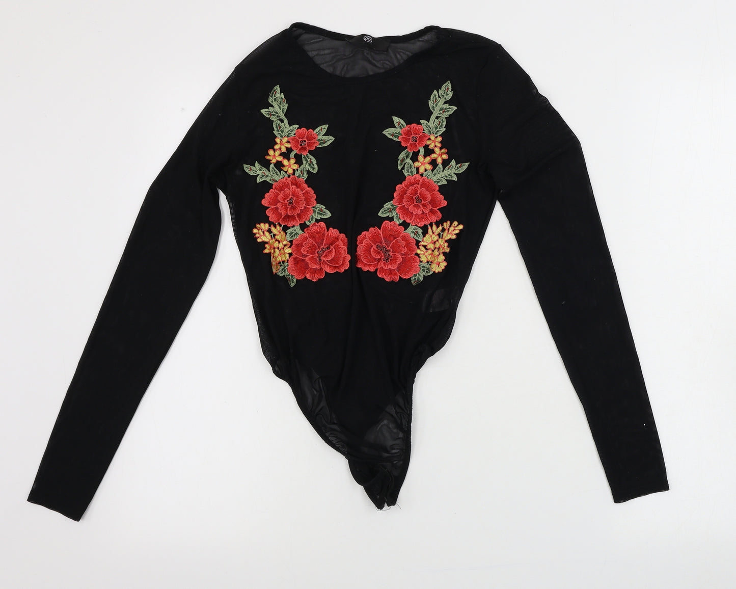 Missguided  Womens Black Floral  Bodysuit One-Piece Size 10