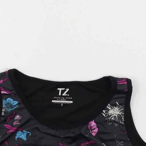 TZ Womens Black Floral  Basic Tank Size S