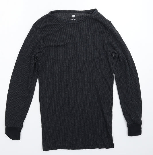 Front view of F&F men’s grey striped pullover casual, size S