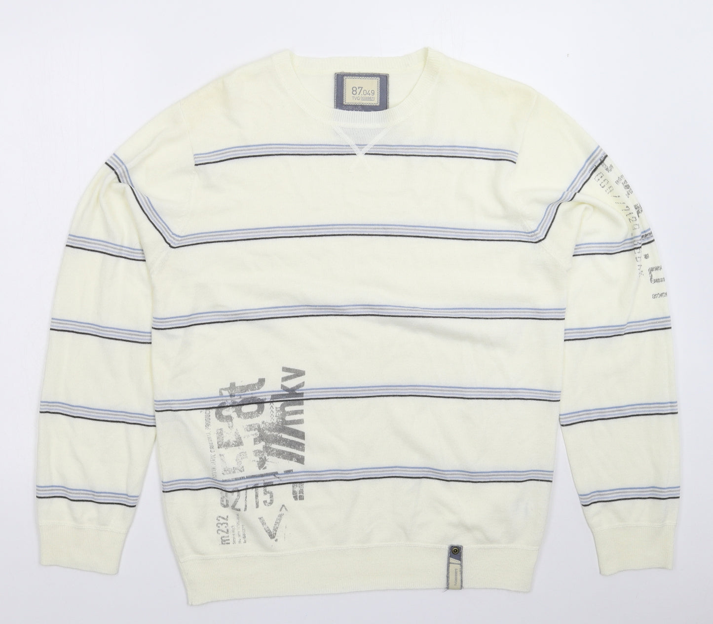 George Mens White Striped Knit Pullover Jumper Size M
