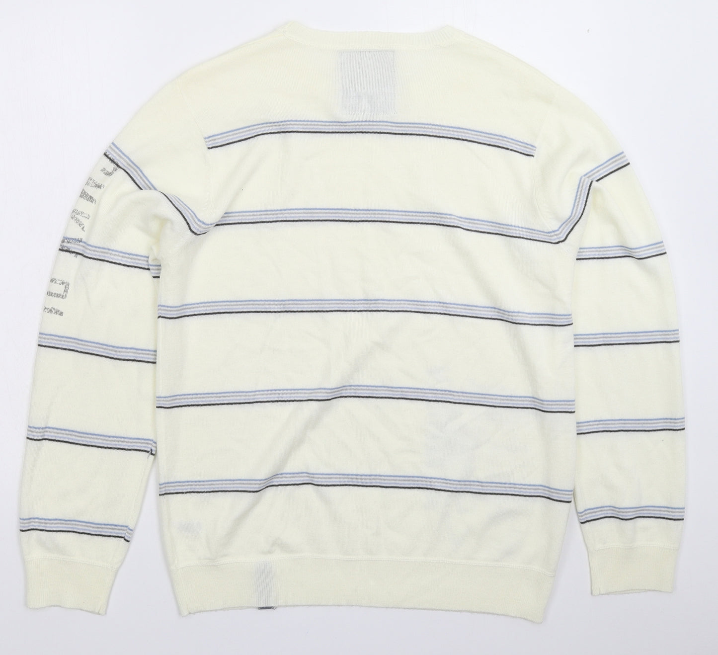 George Mens White Striped Knit Pullover Jumper Size M