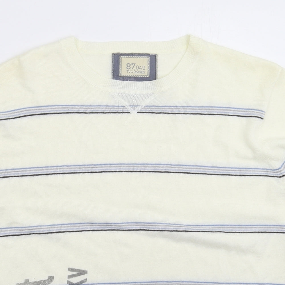 George Mens White Striped Knit Pullover Jumper Size M