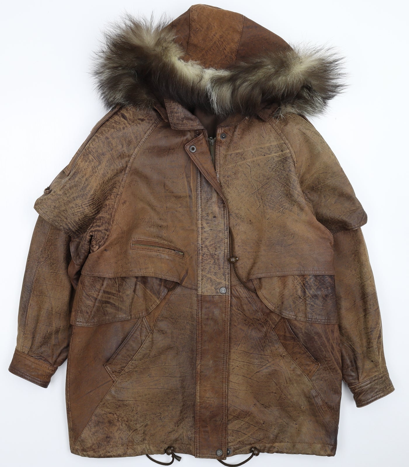 Preworn Womens Brown   Parka Coat Size L  - Faux Leather