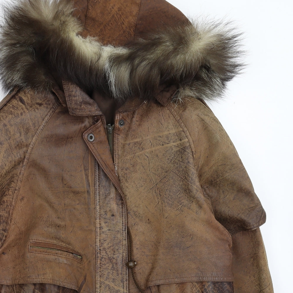 Preworn Womens Brown   Parka Coat Size L  - Faux Leather