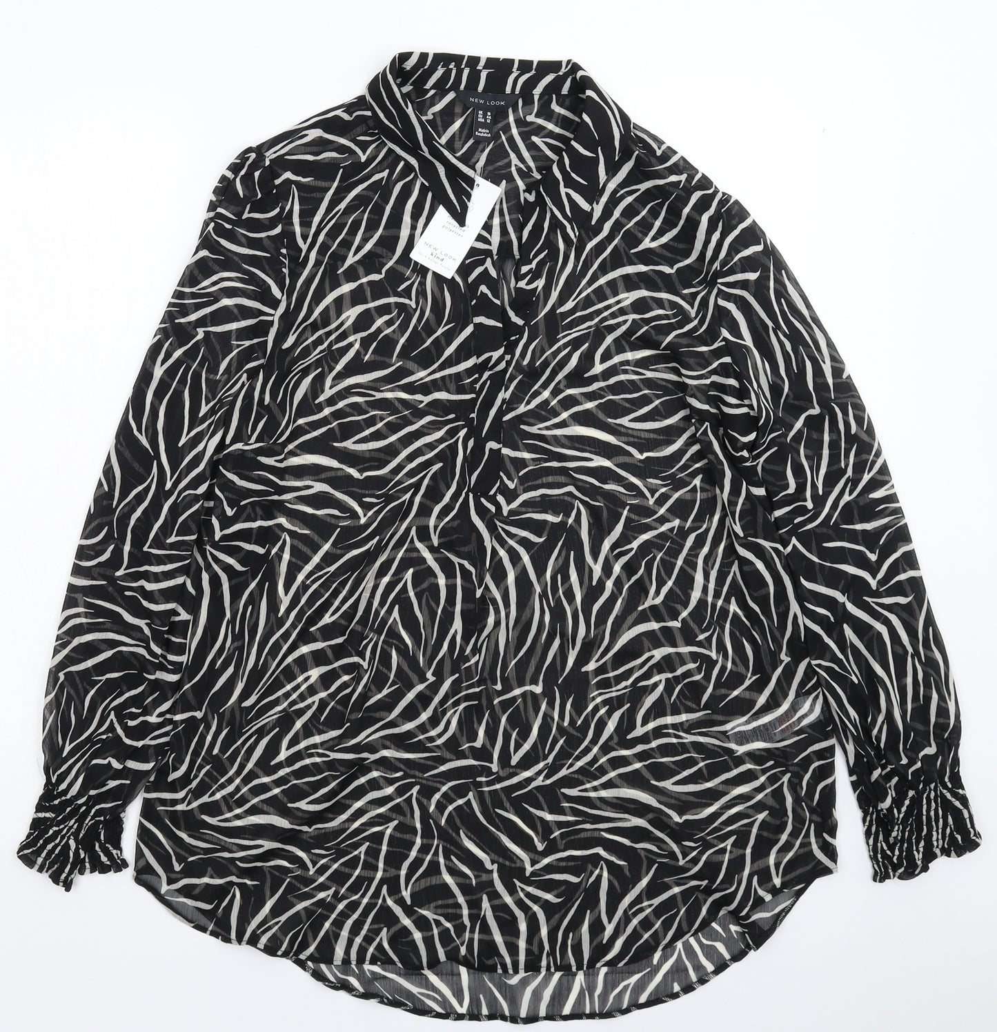 New Look Womens Black Animal Print  Basic Button-Up Size 16