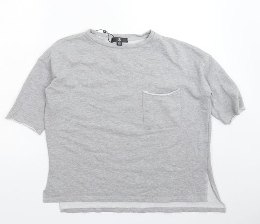 Front view of Missguided women’s grey pullover sweatshirt, size UK 6, - oversized