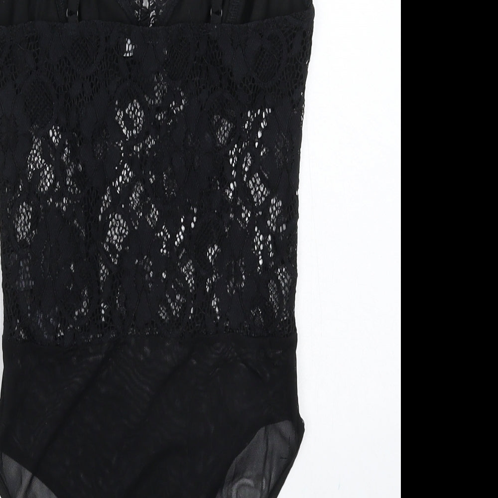 New Look Womens Black  Lace Bodysuit One-Piece Size 8
