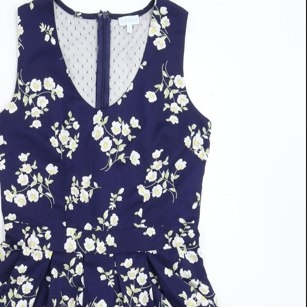 Blue Vanilla Womens Blue Floral  Fit & Flare  Size 10