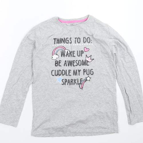 Pep&Co Girls Grey Solid  Top Pyjama Top Size 11-12 Years