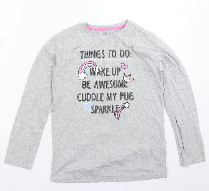 Pep&Co Girls Grey Solid  Top Pyjama Top Size 11-12 Years