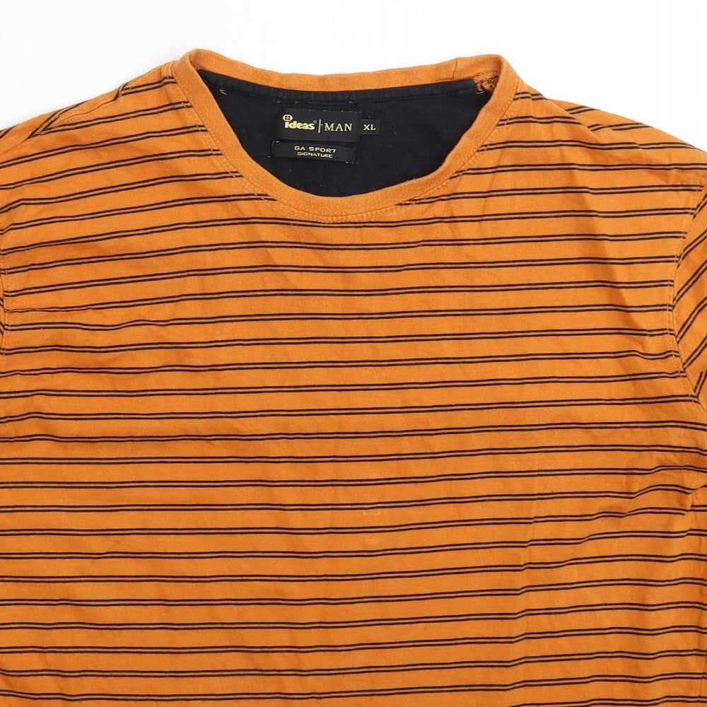 Ideas Mens Orange Striped   T-Shirt Size XL