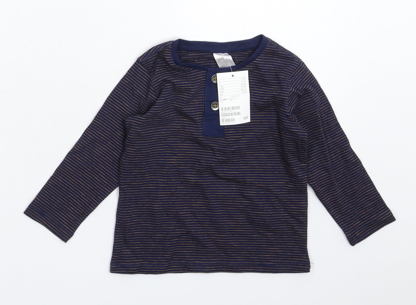 H&M Baby Blue Striped  Basic T-Shirt Size 9-12 Months