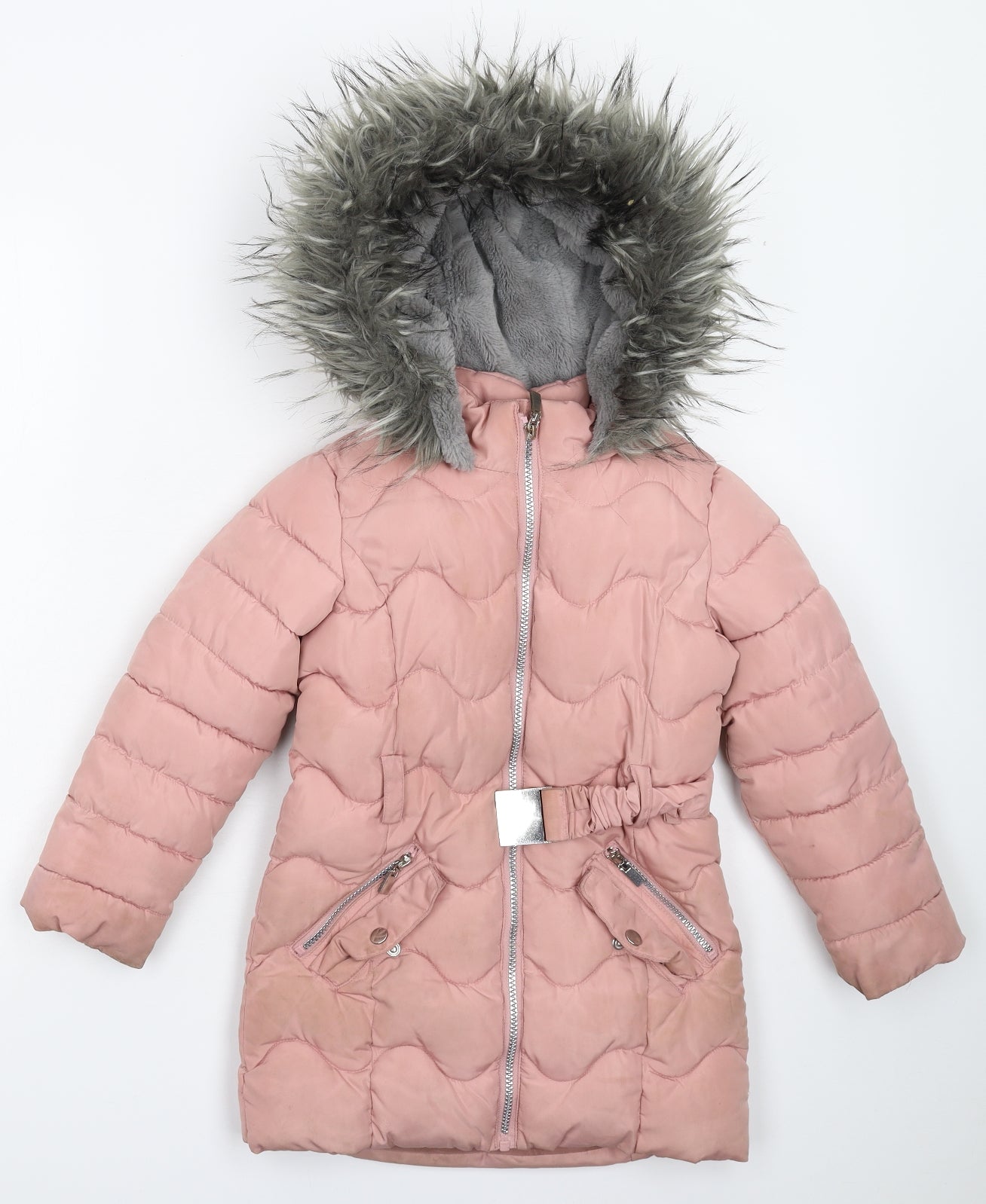 F&F Girls Pink   Parka Coat Size 6-7 Years