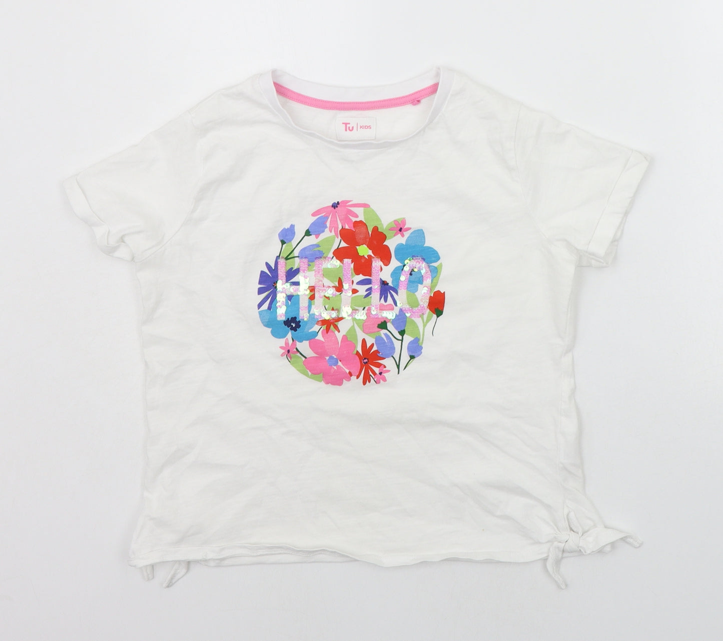 TU Girls White   Basic T-Shirt Size 12 Years  - SEQUIN