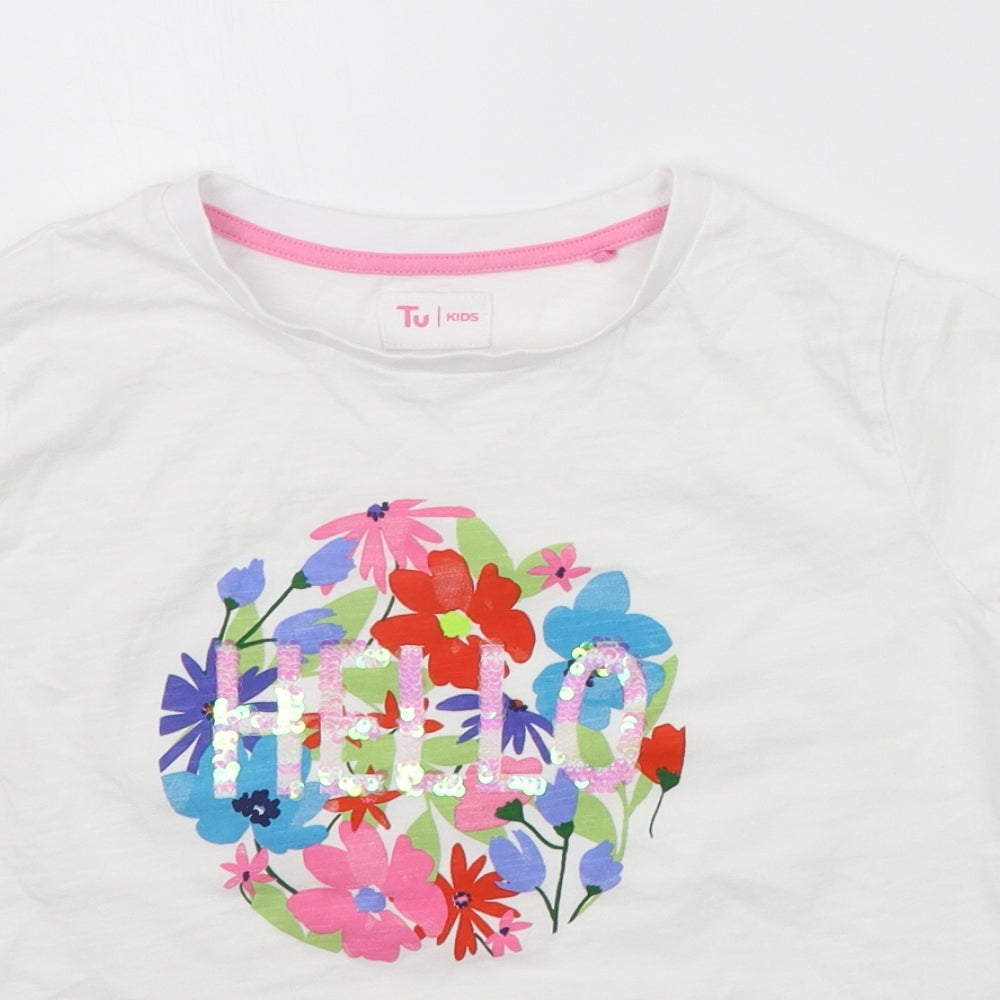 TU Girls White   Basic T-Shirt Size 12 Years  - SEQUIN