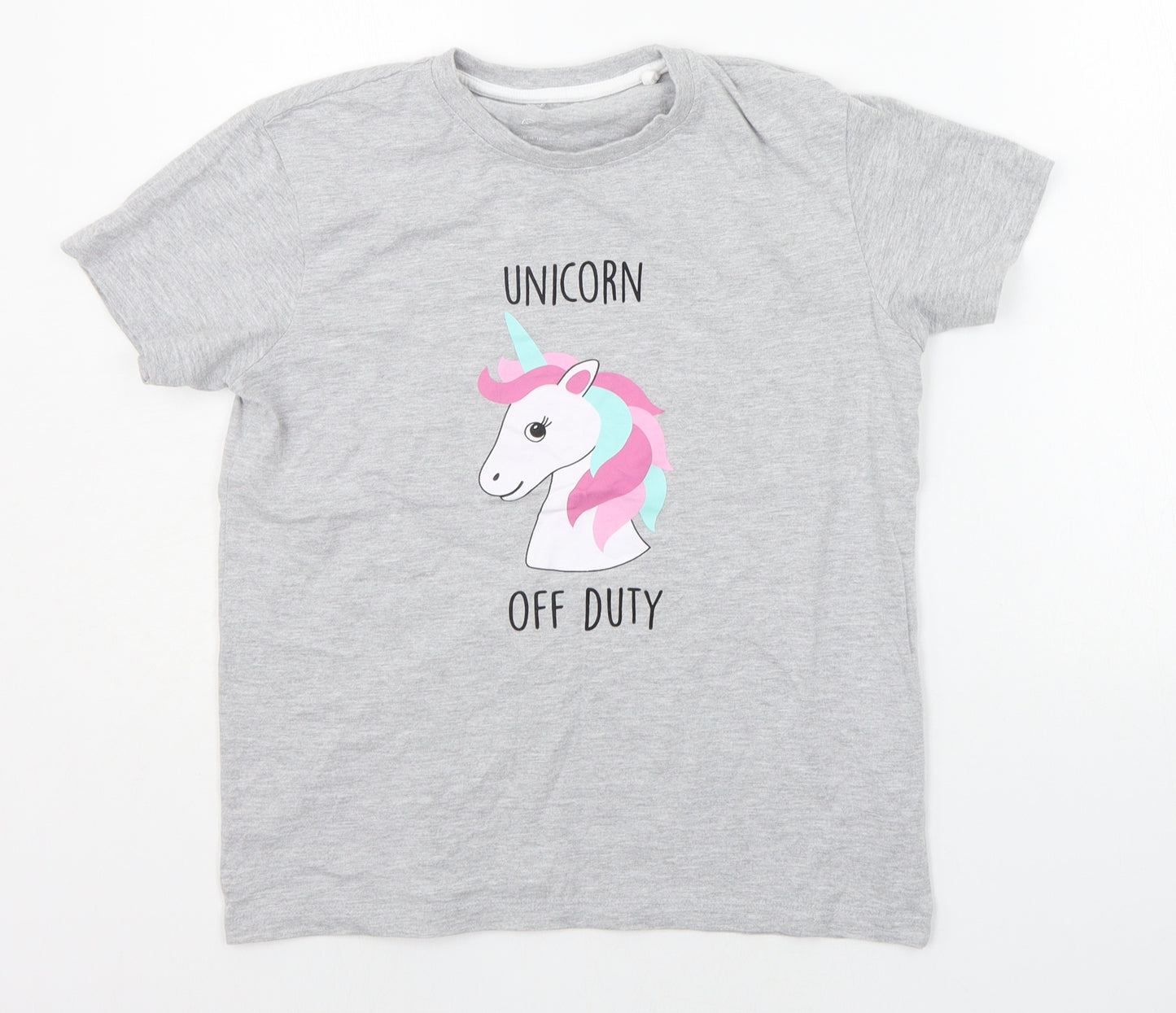 Threadgirls Girls Grey   Basic T-Shirt Size 13 Years  - UNICORN