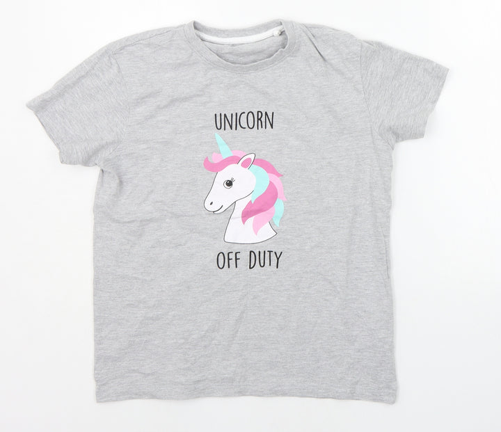 Threadgirls Girls Grey   Basic T-Shirt Size 13 Years  - UNICORN