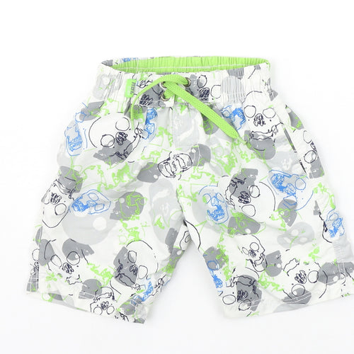 Rebal Boys White Geometric  Sweat Shorts Size 2-3 Years - SWIM SHORTS